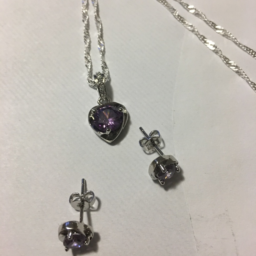 925 stamped heart earrings, pendant, necklace